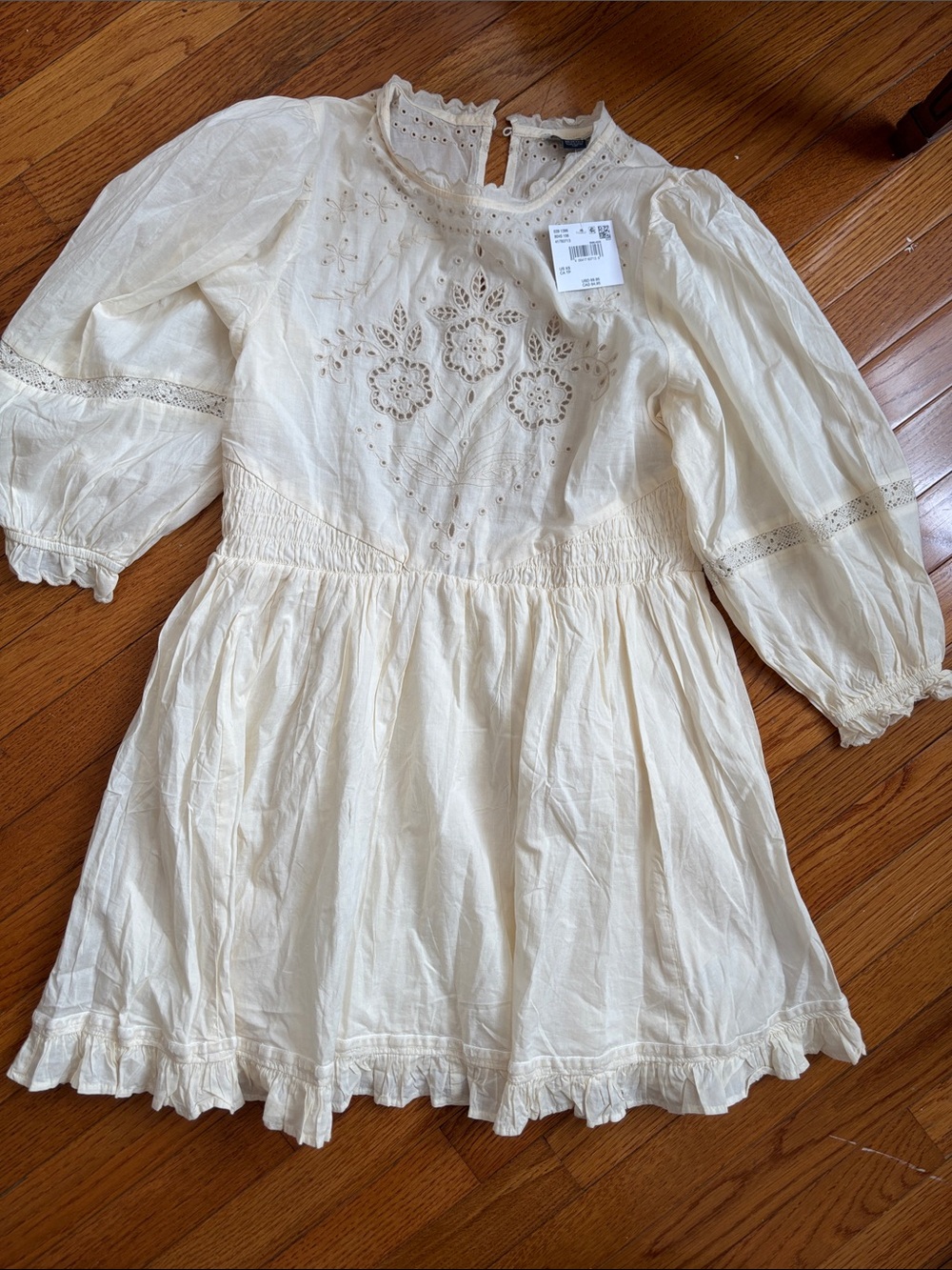 American Eagle Outfitters Cream Eyelet Ruffle Dress